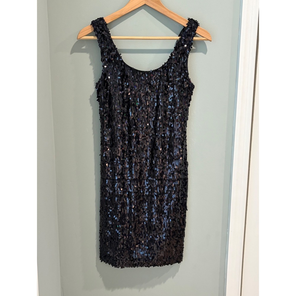 Frederick's of Hollywood Black Sequin Mini Dress Sleeveless Scoop Neck Small
